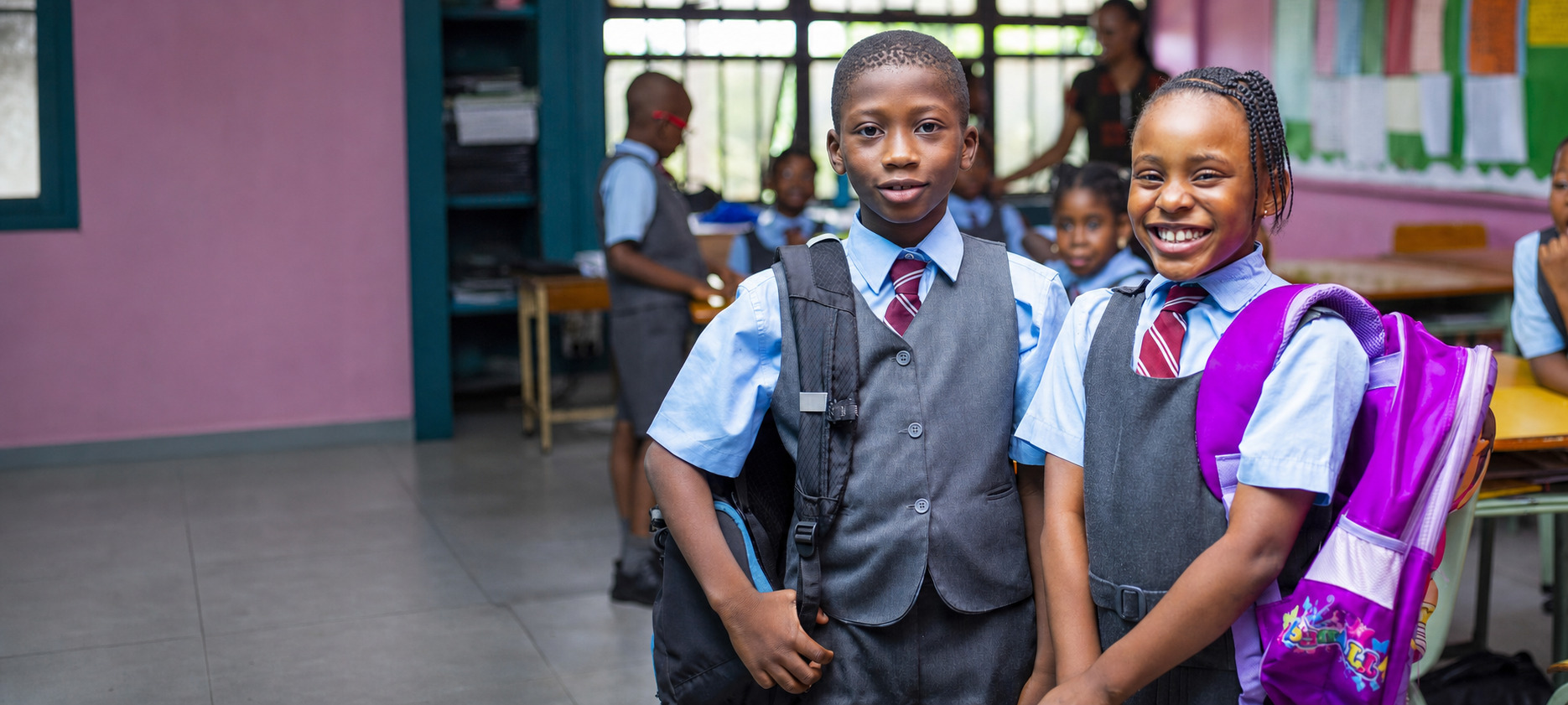 Two Concord Preparatory pupils arriving ready for the school day