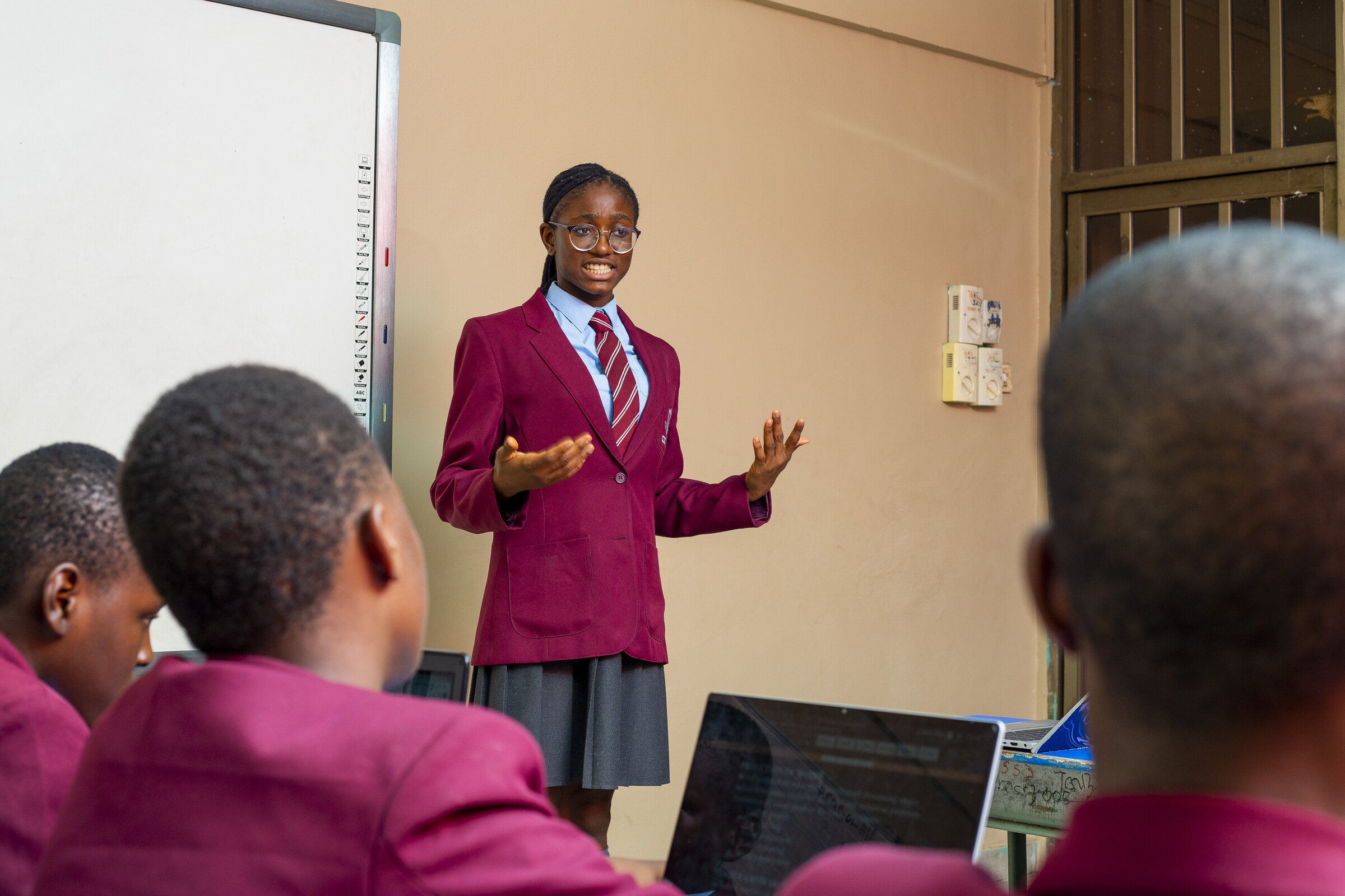 A Concord High School student presenting in class