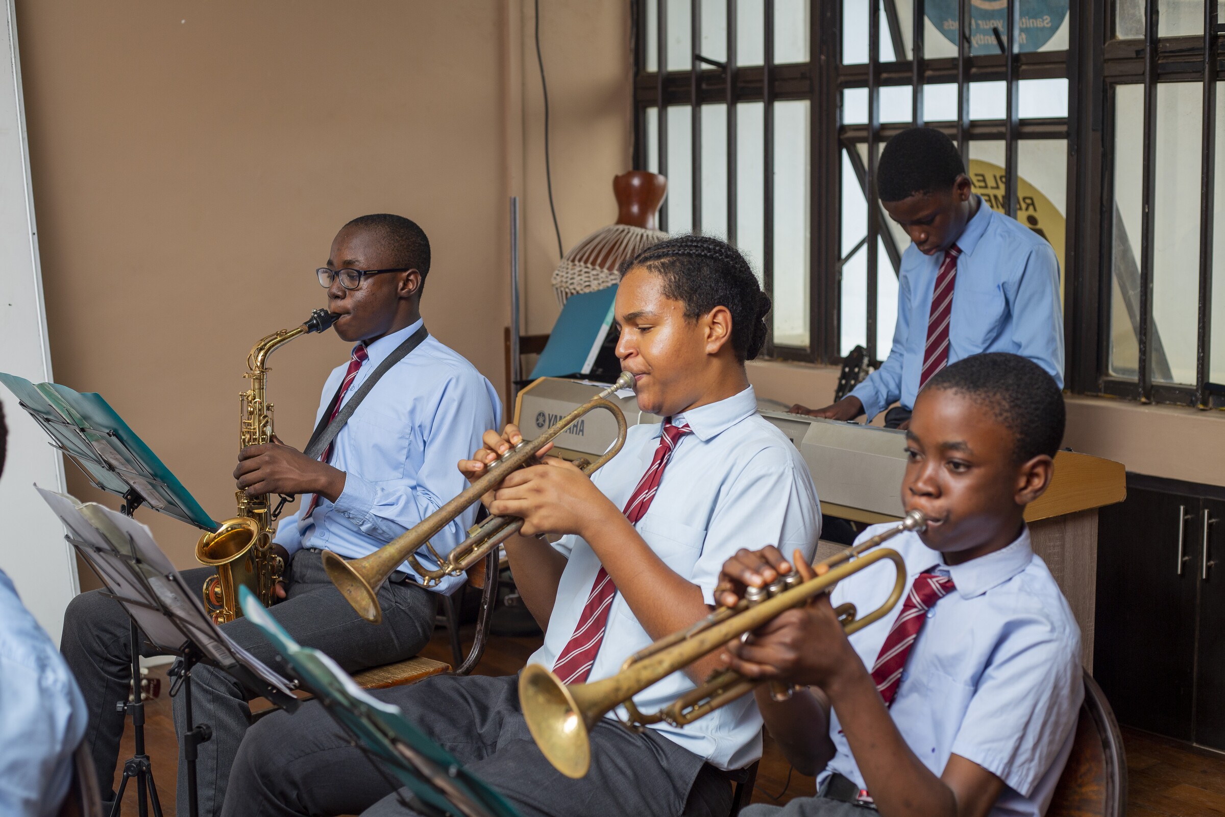 Concord pupils rehearsing on brass instruments